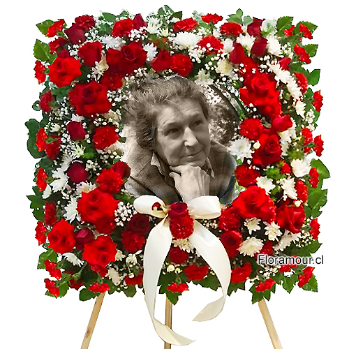 Corona cuadrada de flores para condolencias. Incluye fotografía o logo institucional