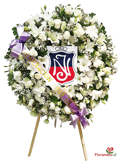 Corona de flores para condolencia con cinta y logo