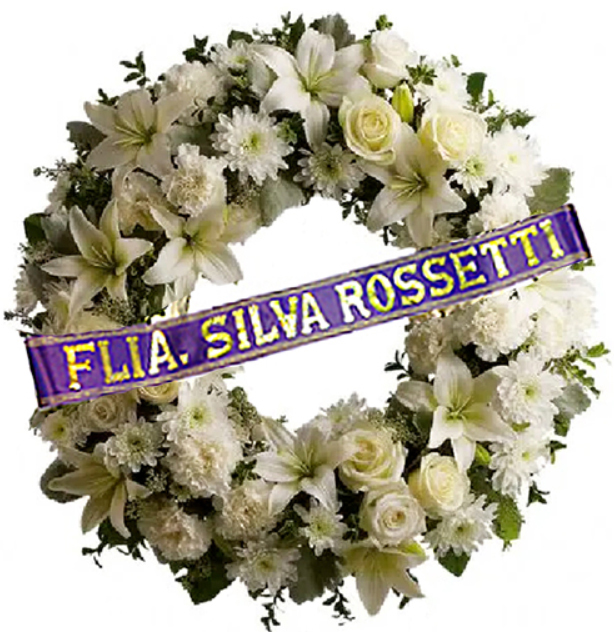 Corona blanca de rosas y lilums para funeral conj Cinta
